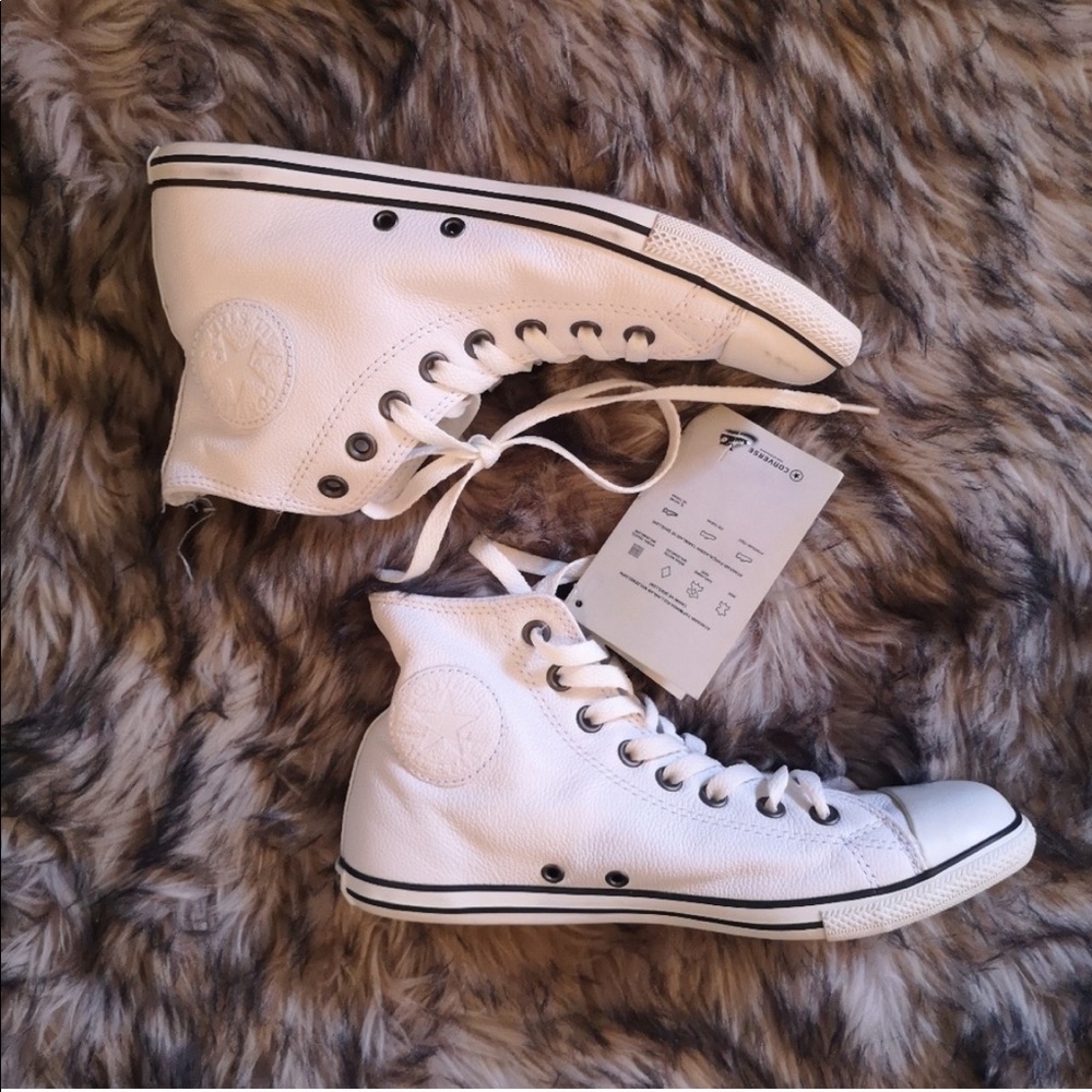 SOLD: New Converse White Leather Slim High Tops